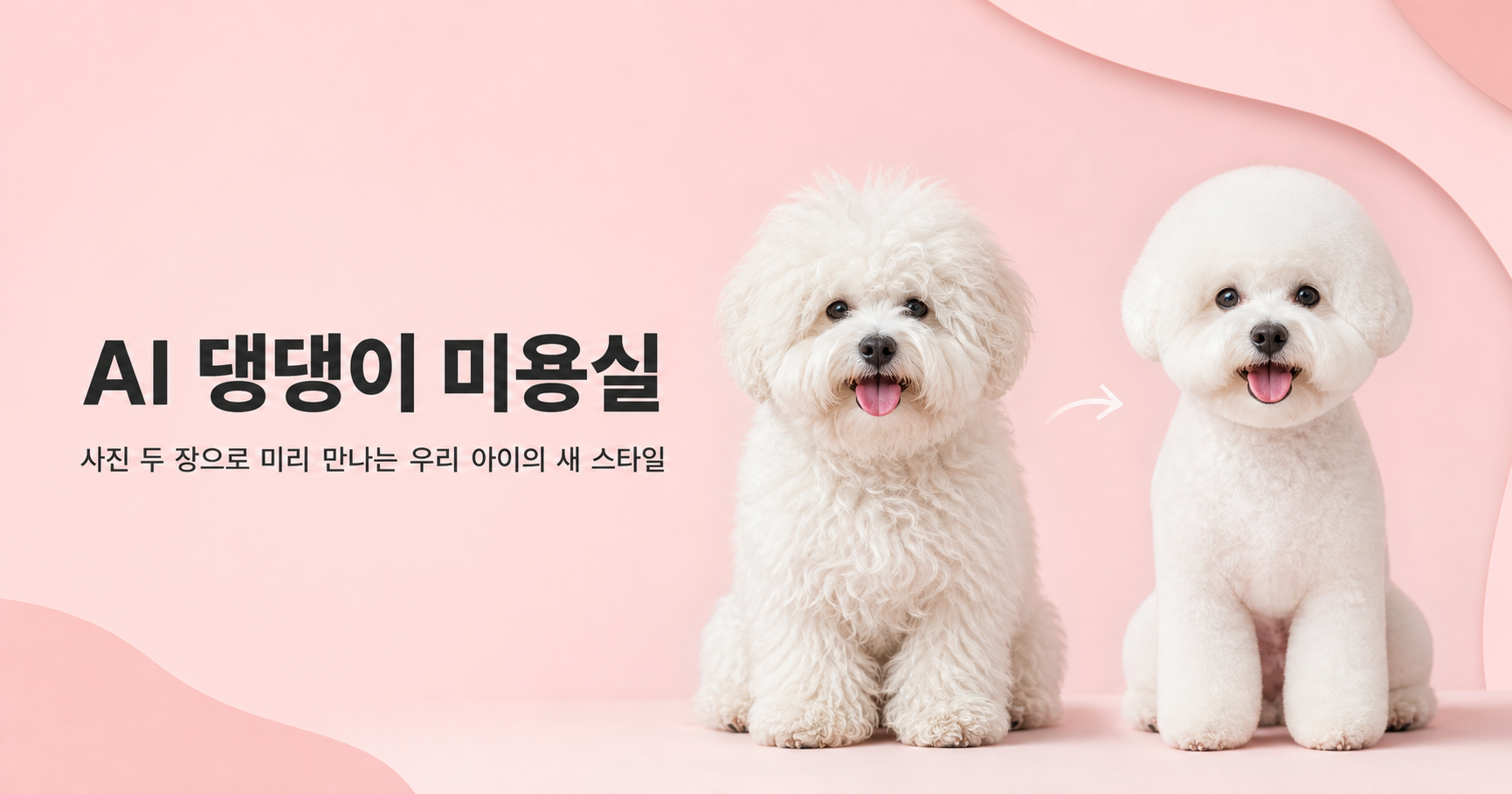 AI 댕댕이 미용실의 반려견 미용 전후 미리보기